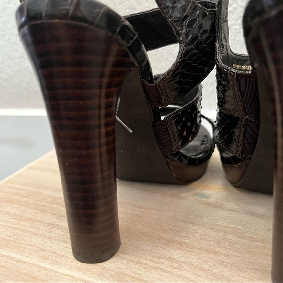 Colin Stuart Brown Snakeskin Strappy Heeled Sandals 5 - Picture 5 of 6